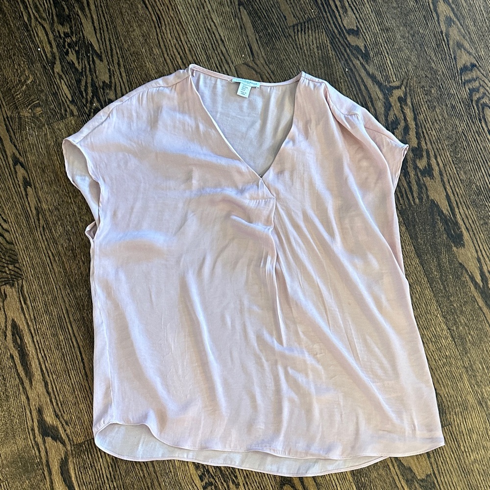 Light Blush V-Neck Short Sleeve Blouse